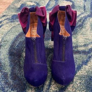 JEFFERY CAMPBELL• Royal Blue Suede Back Bows Ankle Boots. Size 7.5